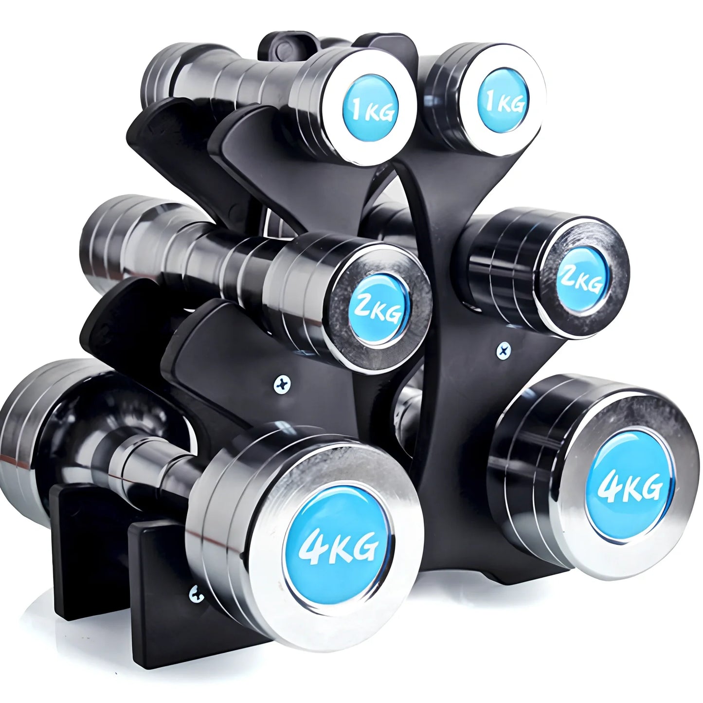 ABS plastic dumbbell storage rack with three adjustable tiers for home gym organisation