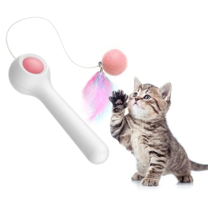 Gravity funny cat stick toy with pink wool ball for cats