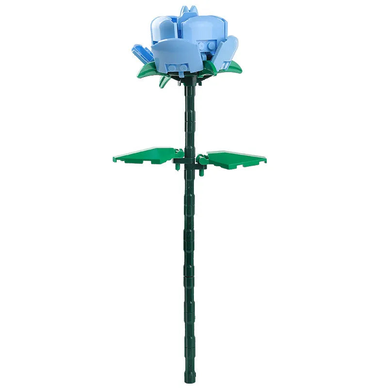 Educational toys rose building blocks set in blue, pink, and red small particle plastic pieces