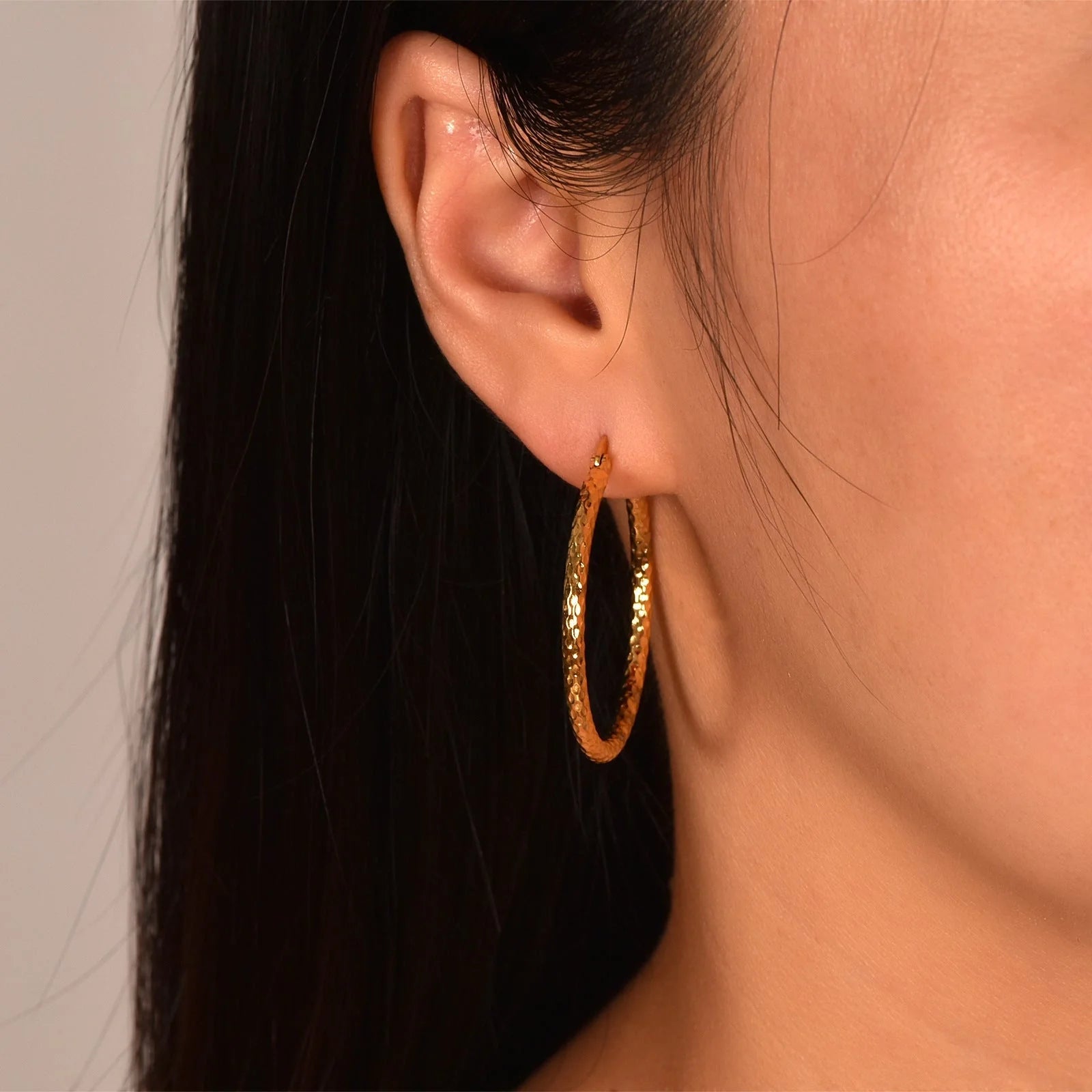 18K Gold-plated Dense Emboss Round Ring Earrings for Women with geometric design