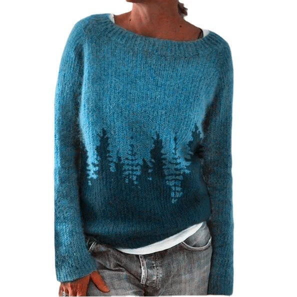 Women's loose multicolor acrylic pullover sweater with round neck, available in various colours and sizes.