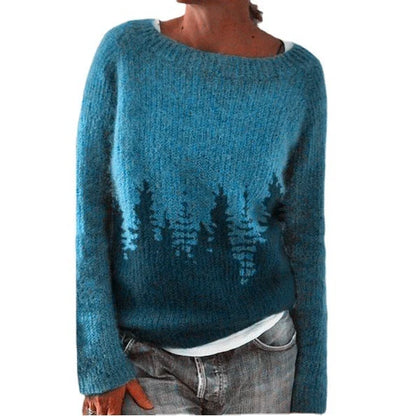 Women's loose multicolor acrylic pullover sweater with round neck, available in various colours and sizes.