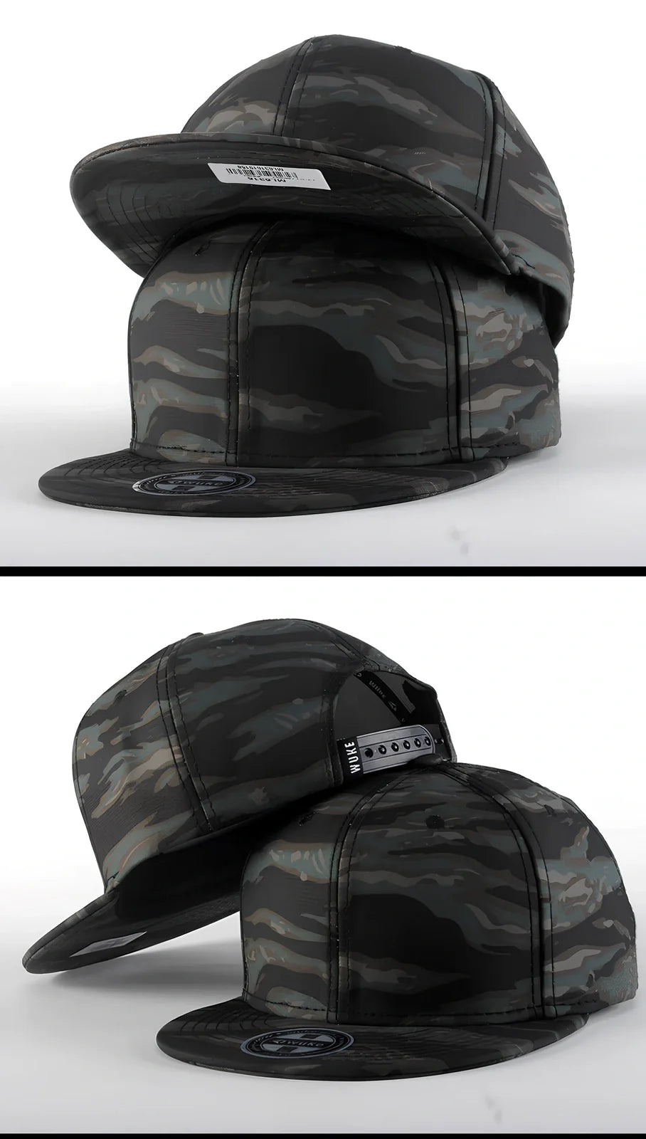 Adjustable black baseball cap in camouflage cotton, 55-61cm fit, 12cm height, 7cm brim, 0.1kg weight for outdoor use