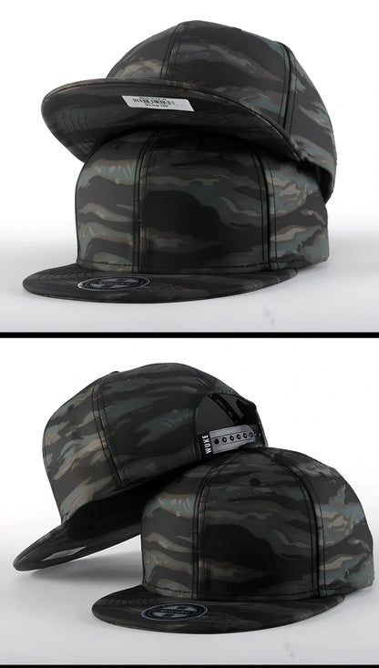 Adjustable black baseball cap in camouflage cotton, 55-61cm fit, 12cm height, 7cm brim, 0.1kg weight for outdoor use