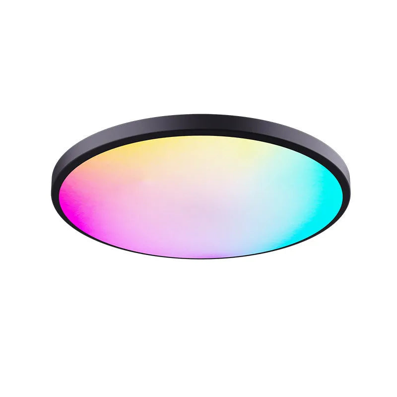 Black or white RGBCW Bluetooth ceiling lamp with 300mm diameter showing full colour dimming and stepless colour temperature control