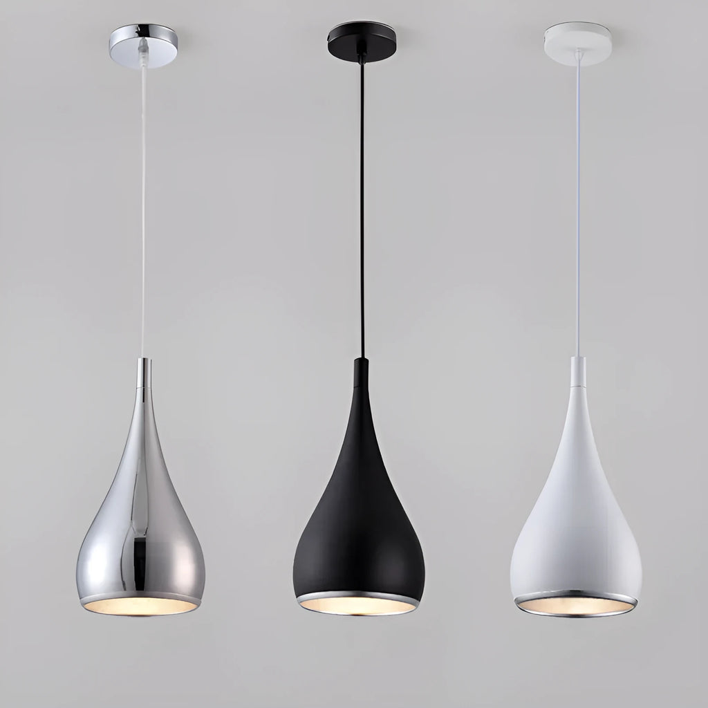 Iron minimalist chandelier in black, white, or chrome with single head or multi-head configurations
