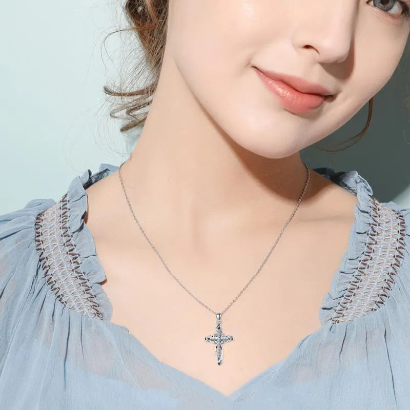925 sterling silver cross pendant necklace, 26mm by 17.5mm, silver colour for women