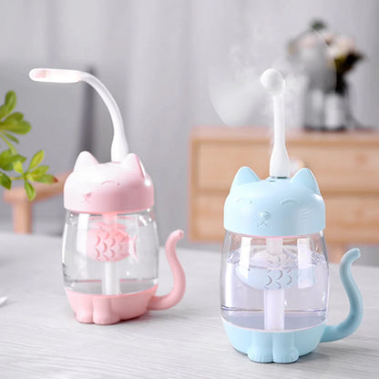 Cat-shaped USB desktop humidifier in four colours: girl powder, dream purple, princess white, sky blue