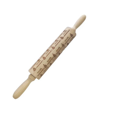 Wooden Christmas embossing rolling pin with non-stick surface for festive baking