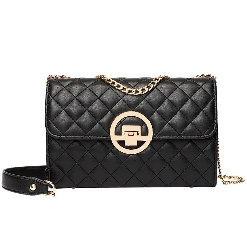 Fashion chain all-match shoulder messenger bag in PU with contrast colour and chain strap, black large size
