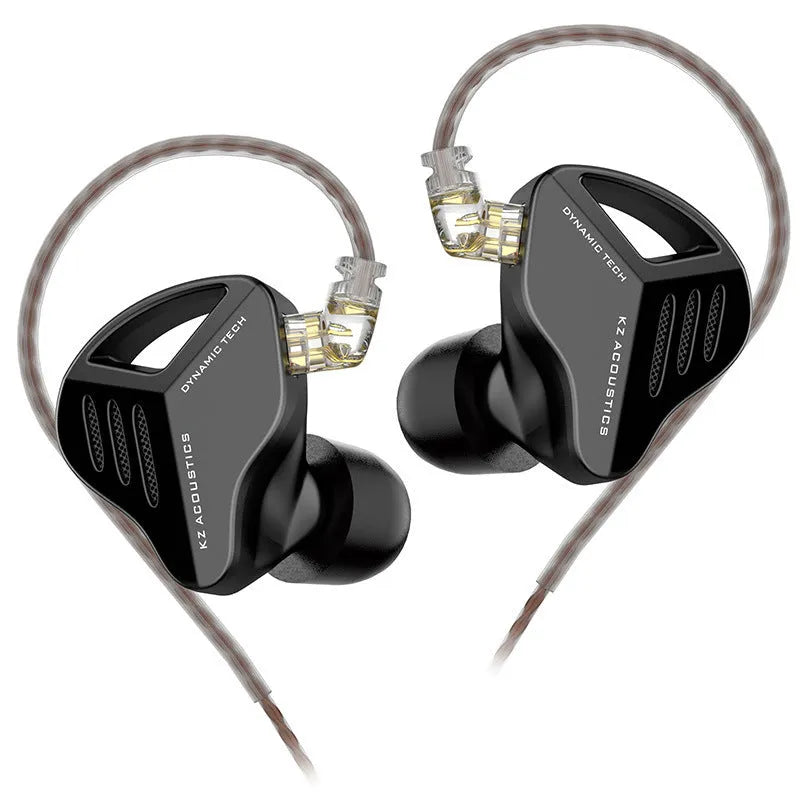 KZ ZAX in-ear headphones with detachable cable in black or silver blue finish showing 3.5mm L-bend plug