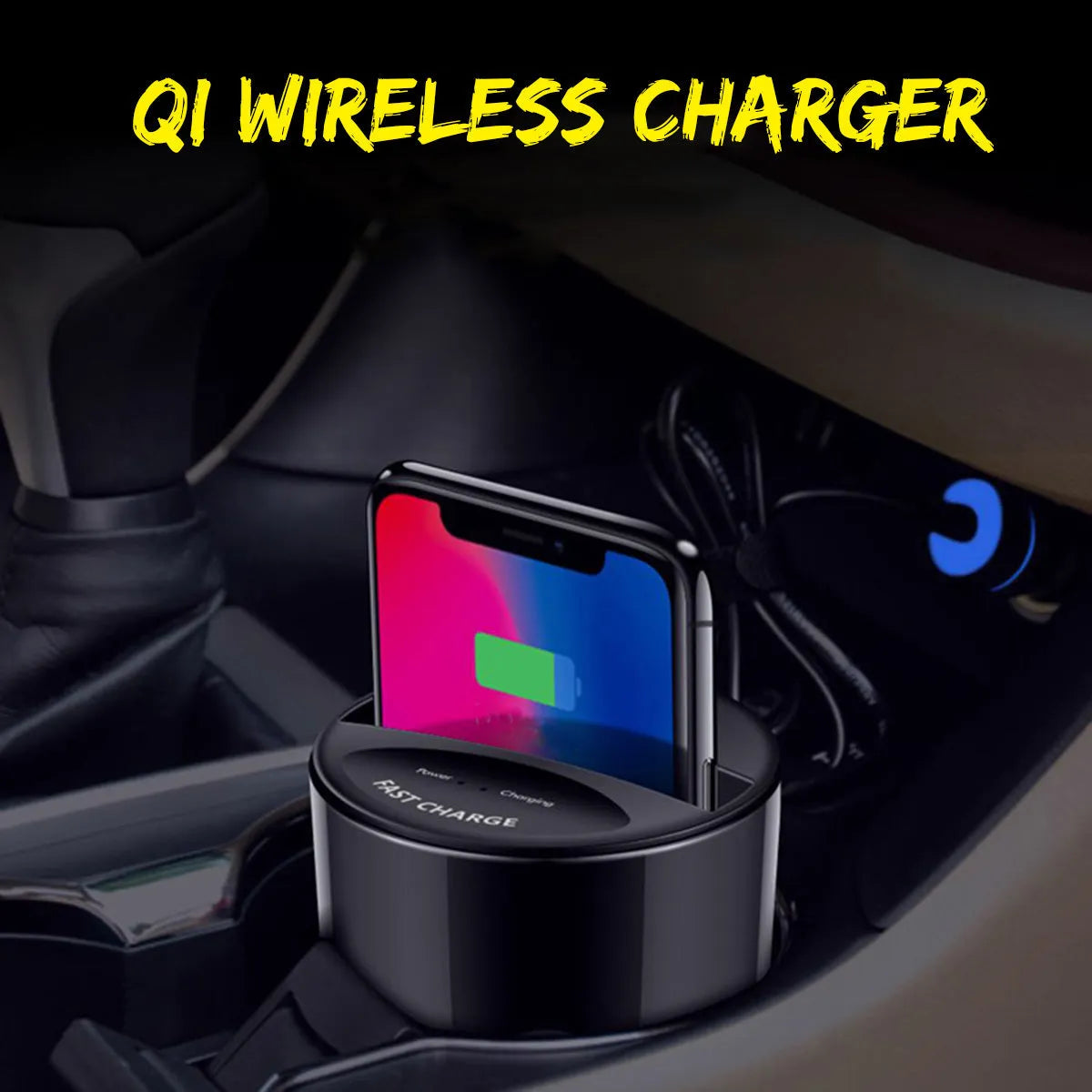 Black X9 car wireless charging cup with QI 10W fast charging and LED indicator