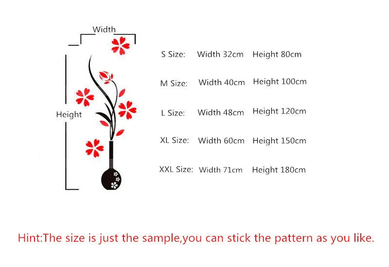 Creative acrylic 3D vase wall sticker in various colors and sizes for home and office decor