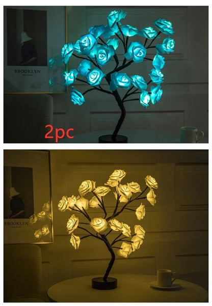 Rose Flower LED Table Lamp in white and red with USB and battery operation