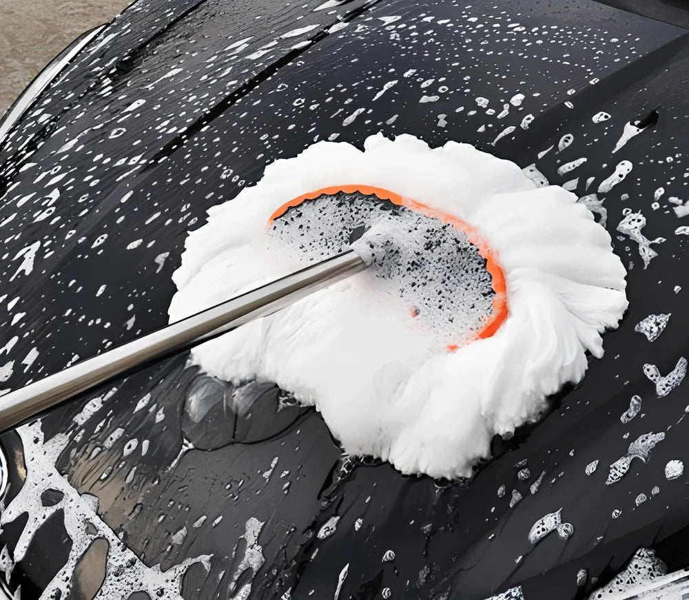 Extendable car wash brush with milk silk bristles and aluminum pole for vehicle cleaning