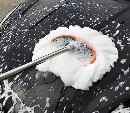 Extendable car wash brush with milk silk bristles and aluminum pole for vehicle cleaning
