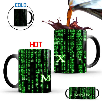 The Matrix-themed ceramic mug with colour-changing design, featuring the iconic imagery from the beloved sci-fi classic.