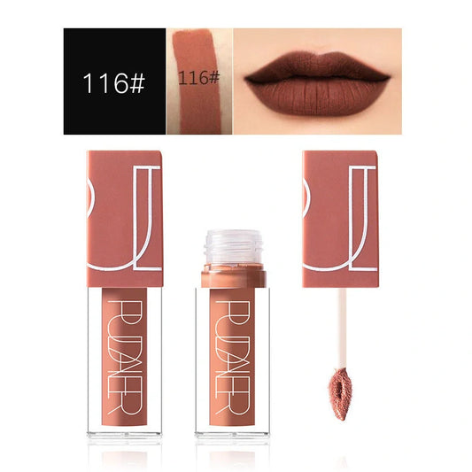 Velvet liquid lipstick with matte finish, 2.1cm diameter, 8.3cm length, five nude shade options