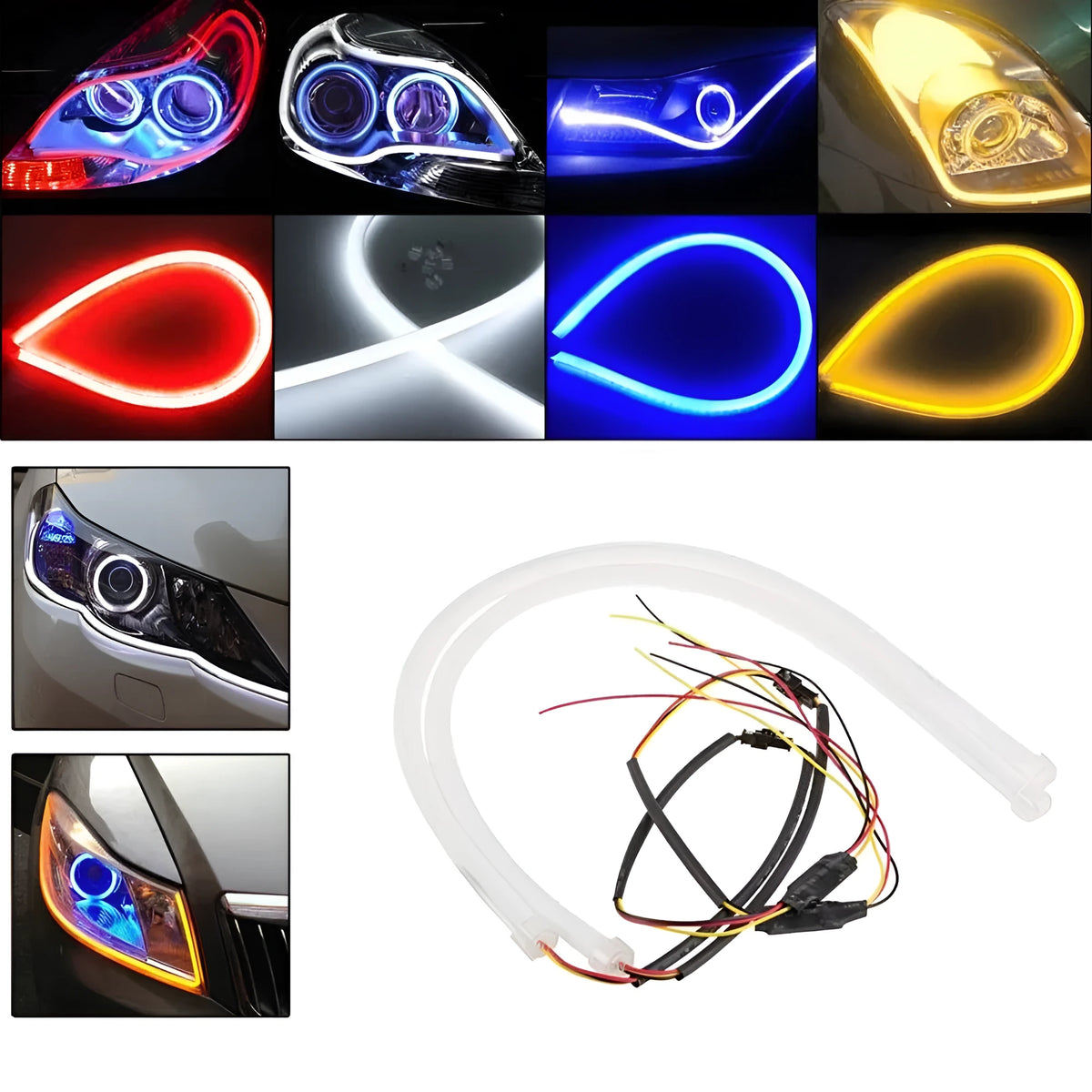 2Pcs flexible car soft tube LED strip light angel eye DRL daytime running headlight lamp 45cm 60cm