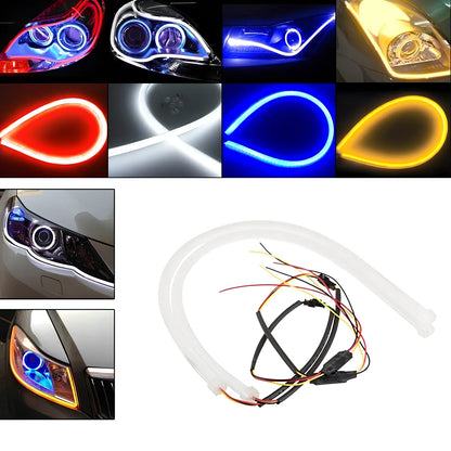 2-piece flexible 45cm LED angel eye DRL strips in white for car headlights, waterproof soft tube design