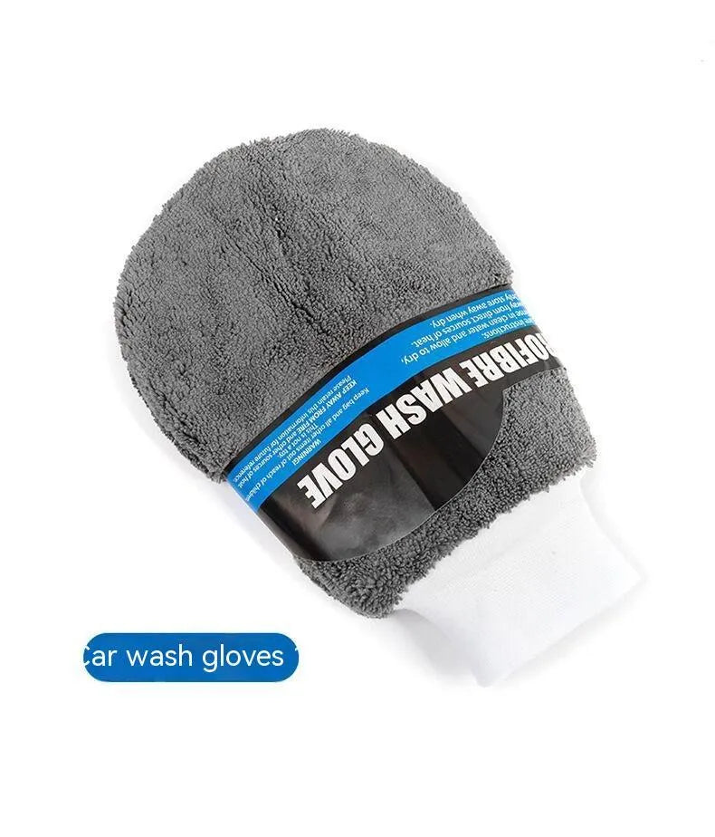 9-piece grey car wash cleaning set with microfiber towels, sponge, tire brush and waxing wipes