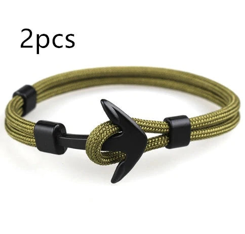 Nautical anchor bracelet with brass details and cotton rope, 21cm length
