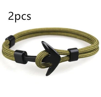 Nautical anchor bracelet with brass details and cotton rope, 21cm length