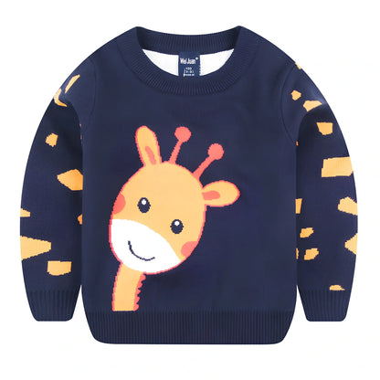 Children's Korean style cartoon pullover sweater in bear green, size 120cm, long sleeves, enzyme washed soft fabric for ages 3-8