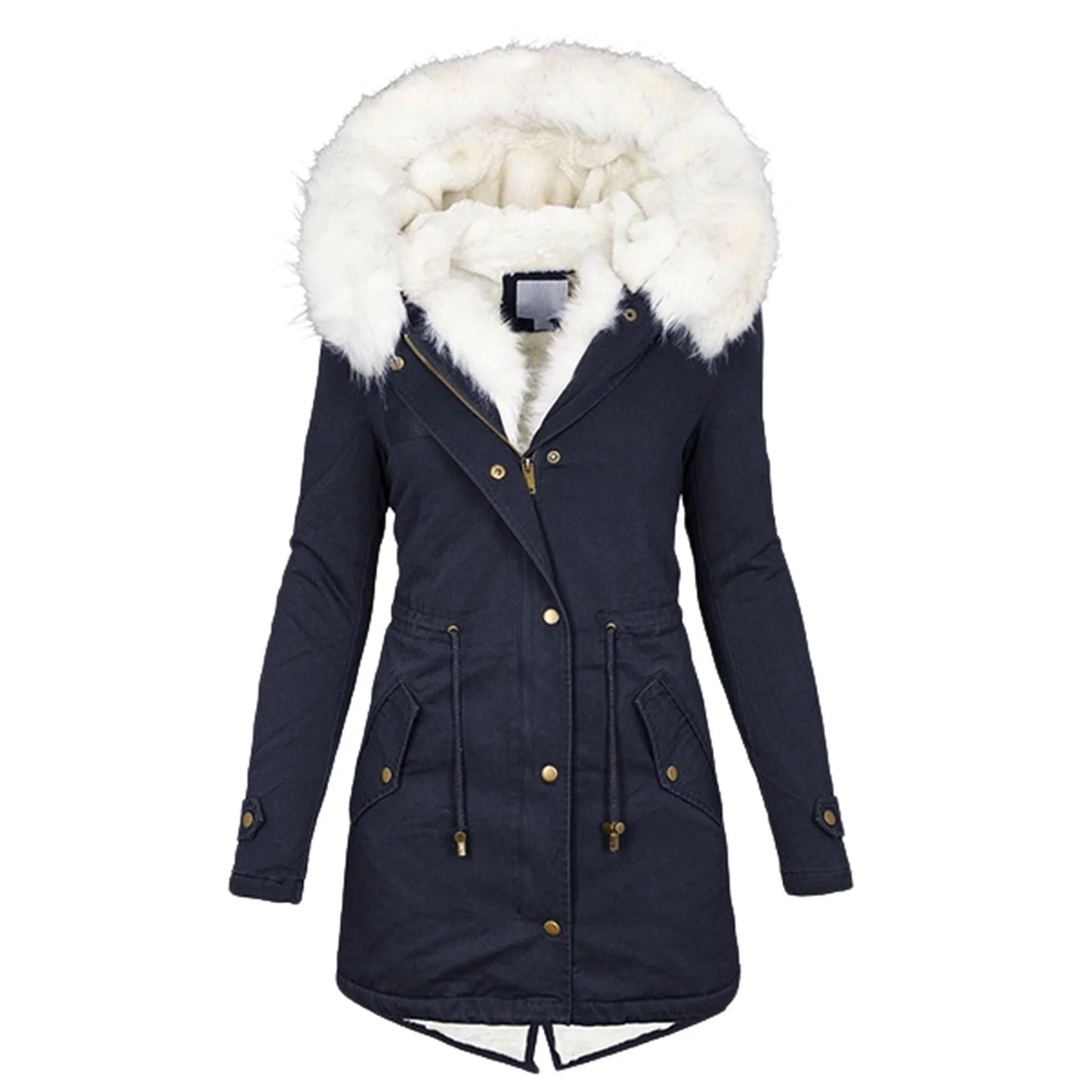 Women's cotton padded jacket with white collar, available in multiple colours and sizes
