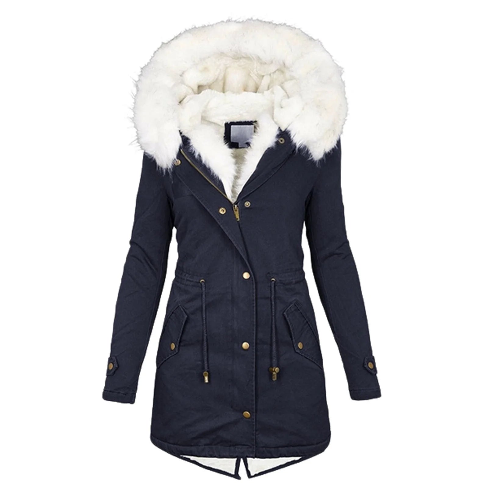 Women's cotton padded jacket with white collar, available in multiple colours and sizes