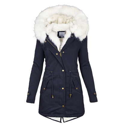 Women's cotton padded jacket with white collar, available in multiple colours and sizes