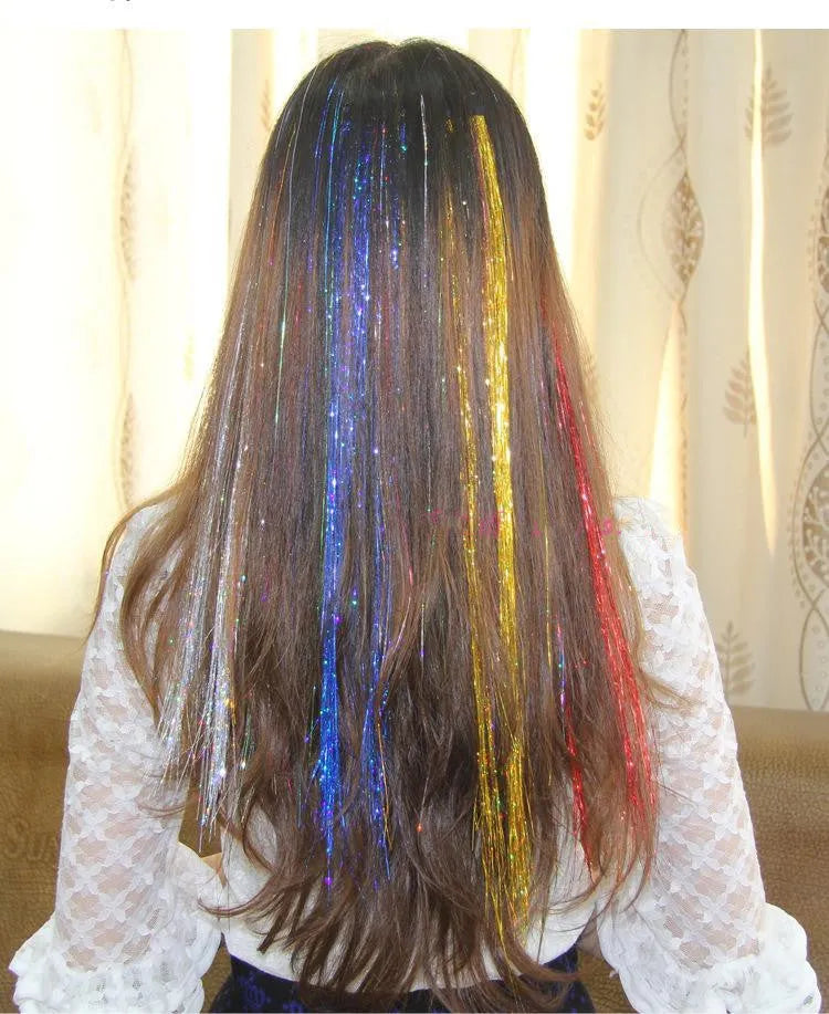 Laser hair colour hair extension wig in multiple colours, high temperature wire construction, clip and no-clip styles for ladies