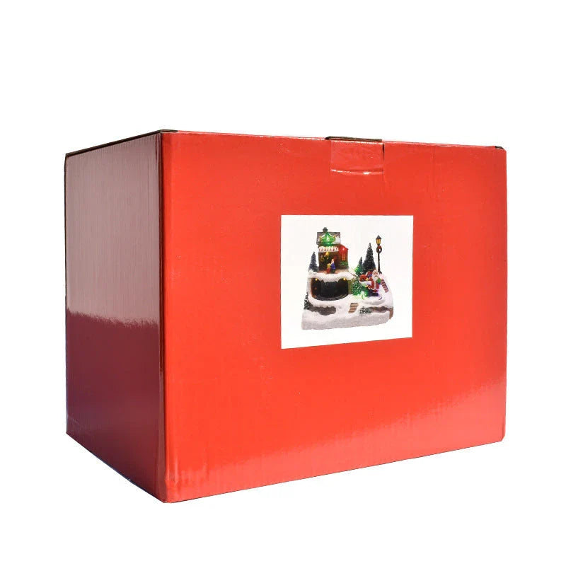 Christmas village LED light music house decoration with rotating figures and colourful lights