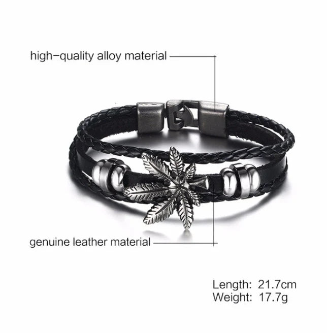 Alloy lucky figure 8 leather bracelet with adjustable leather strap and stainless steel accents