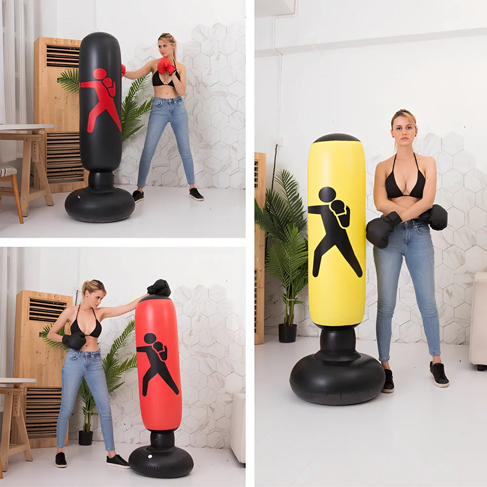 160cm black inflatable boxing column with 65cm base, made from 0.3mm PVC for stable punching practice