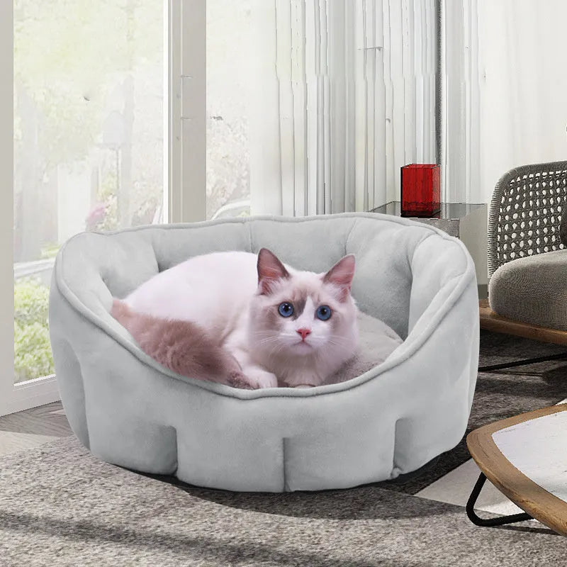 Plush cat hammock bed enclosed cat house with fleece lining in grey colour