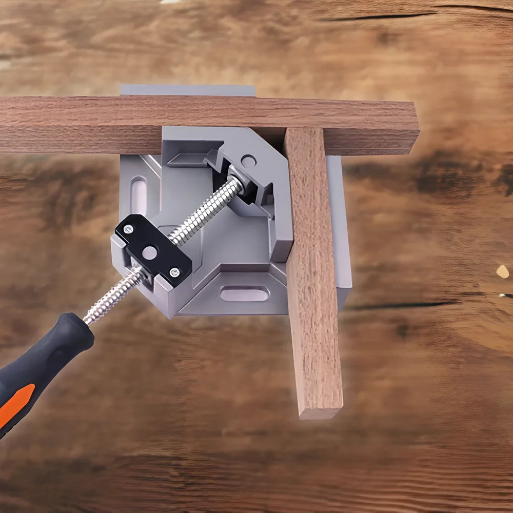 Aluminium 90 degree right angle clamp with 70mm jaws for woodworking and welding, chrome rods and rubber handles