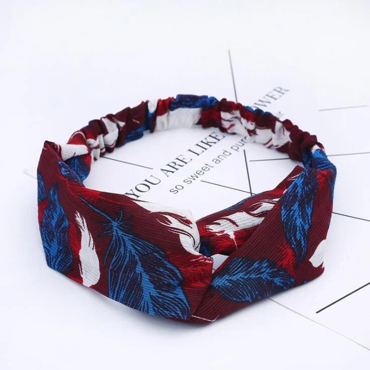 Women's retro style printed headband with elastic free size in vintage-inspired prints