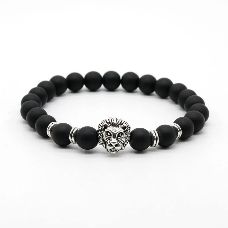 Lion Bracelet with detailed stone carving, adjustable metal band