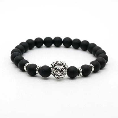 Lion Bracelet with detailed stone carving, adjustable metal band