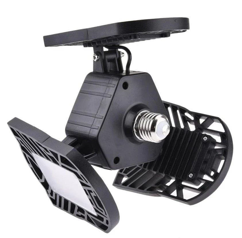 Adjustable LED high bay light with deformable design, suitable for garages, warehouses, and home lighting