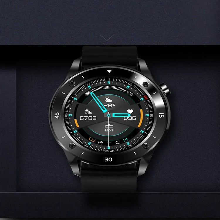 F22 smartwatch with coloured strap on wrist, showing 1.54-inch touchscreen display.