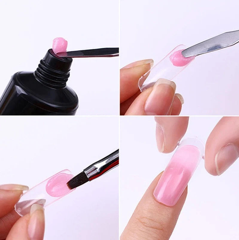 100-piece crystal transparent false nail set with solid-state extension glue and multiple sizing options