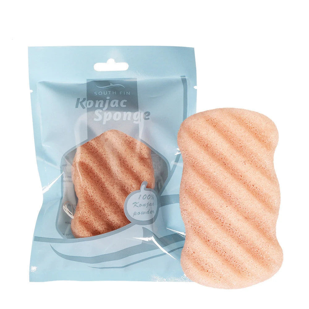 Natural konjac shower gel sponge for sensitive skin, available in multiple colours