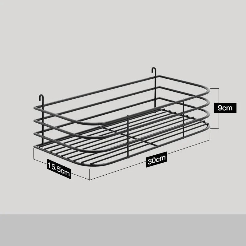 Wall-mounted stainless steel kitchen organiser with multiple storage compartments and hooks