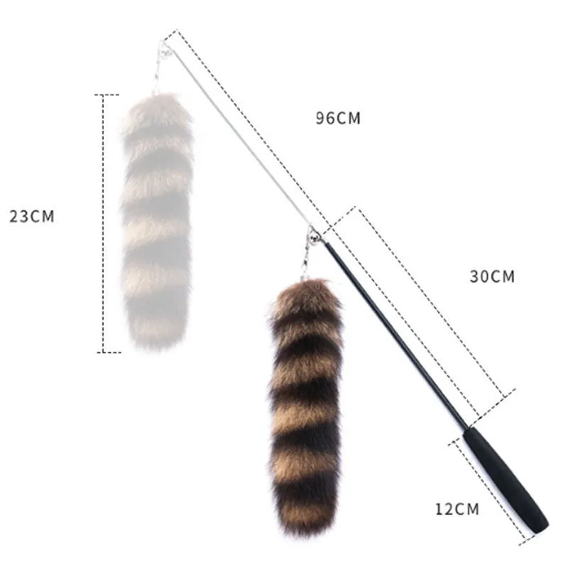 Black cat toy wand teaser with long elastic string for interactive play with cats