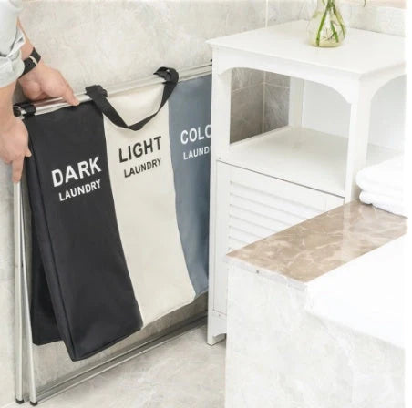 Foldable multi-layer laundry basket with waterproof liner and three compartments