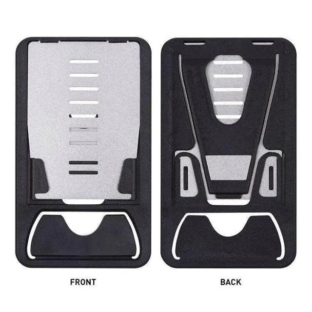 Black card phone holder with lazy bracket design for desktop phone viewing and card storage
