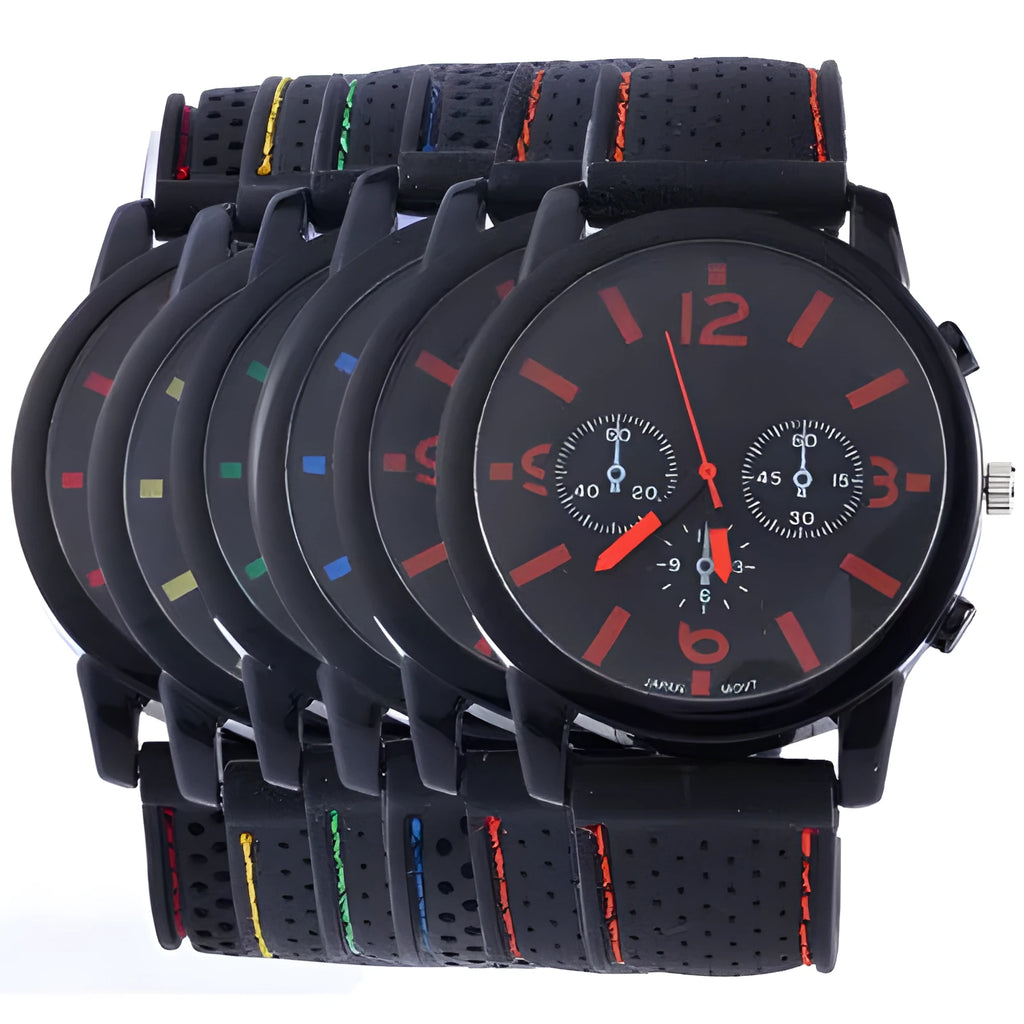Men's three eye sports car concept fashion watch on wrist, available in multiple colours