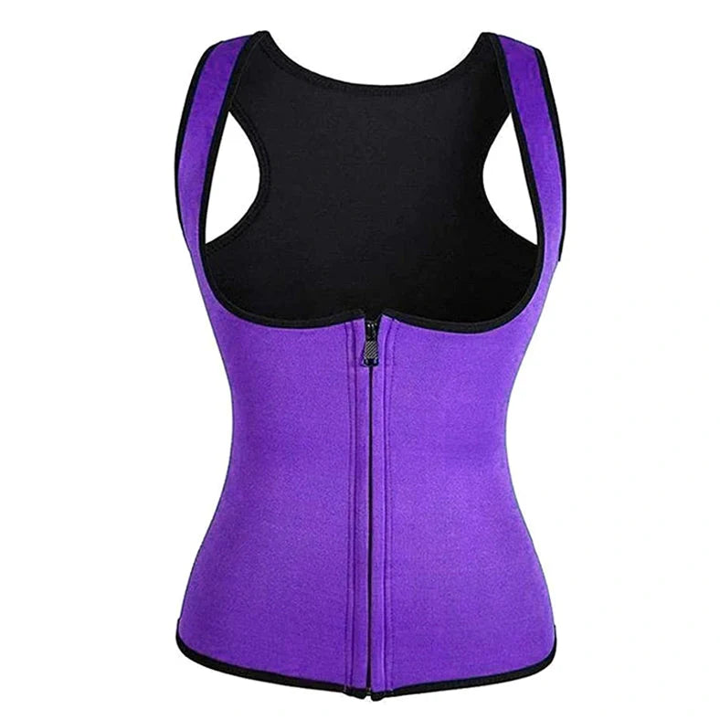 Ladies neoprene court corset with zipper closure in blue colour showing U-neck and waist-length design